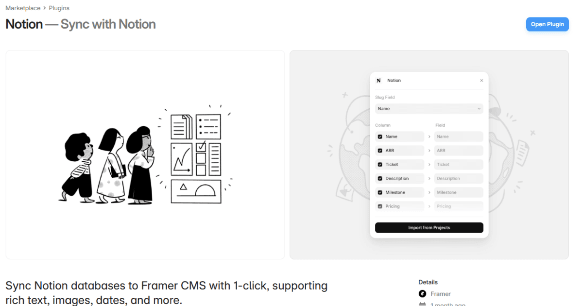 Plugin Notion permettant de connecter une base Notion au CMS Framer