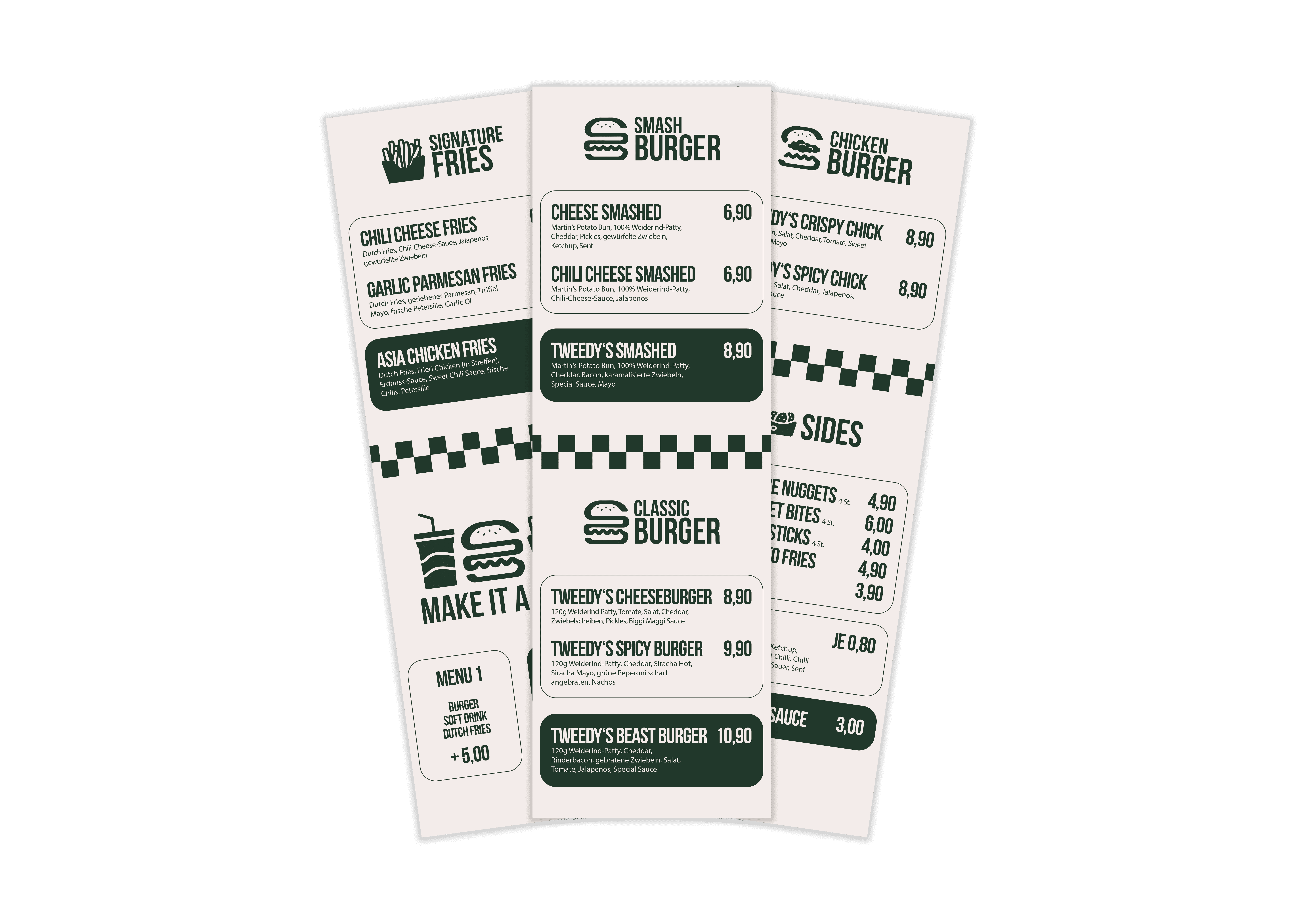 Tweedy's Burgerladen Menükarte