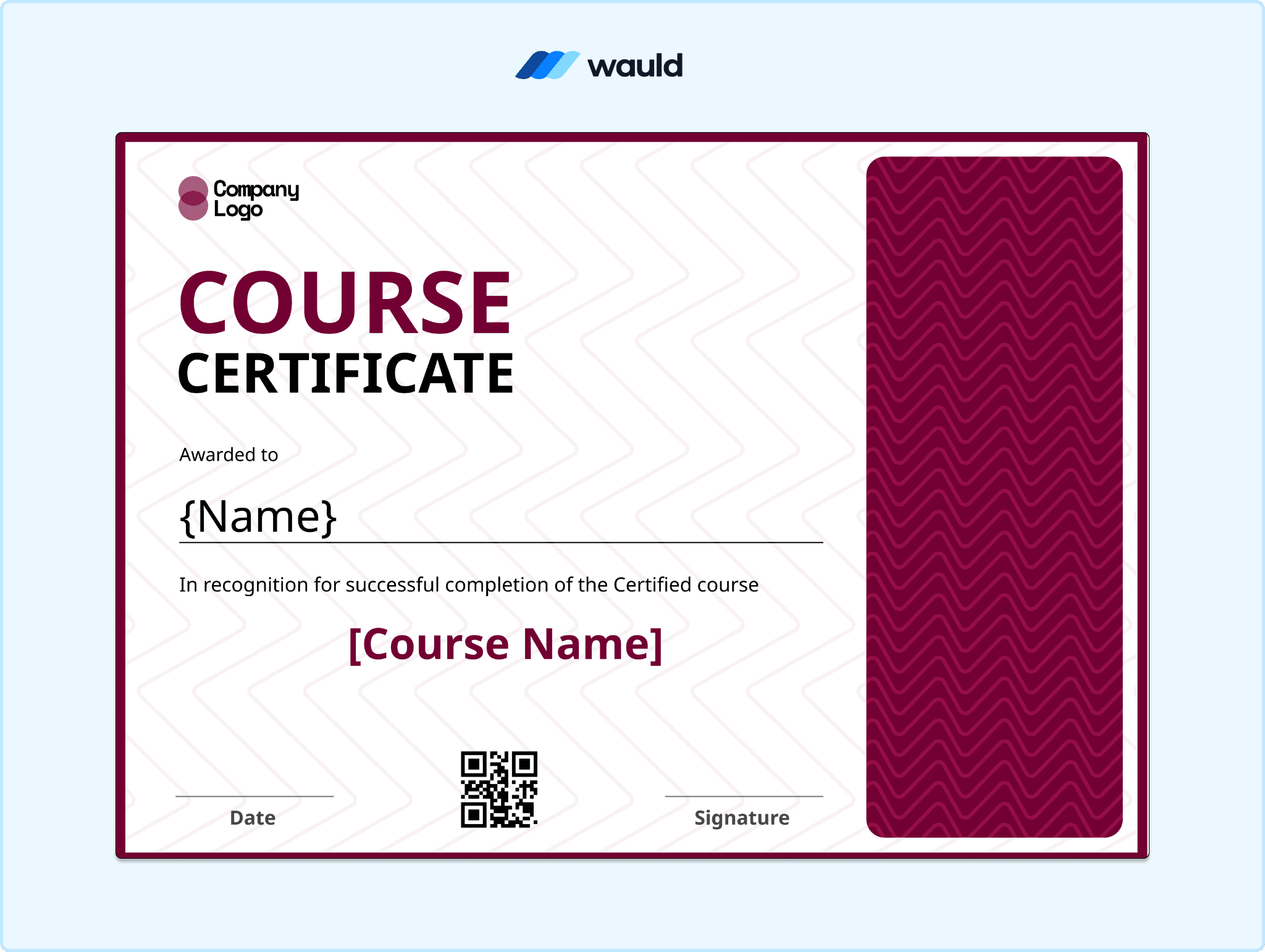 Maroon course certificate template with angular stripe graphic