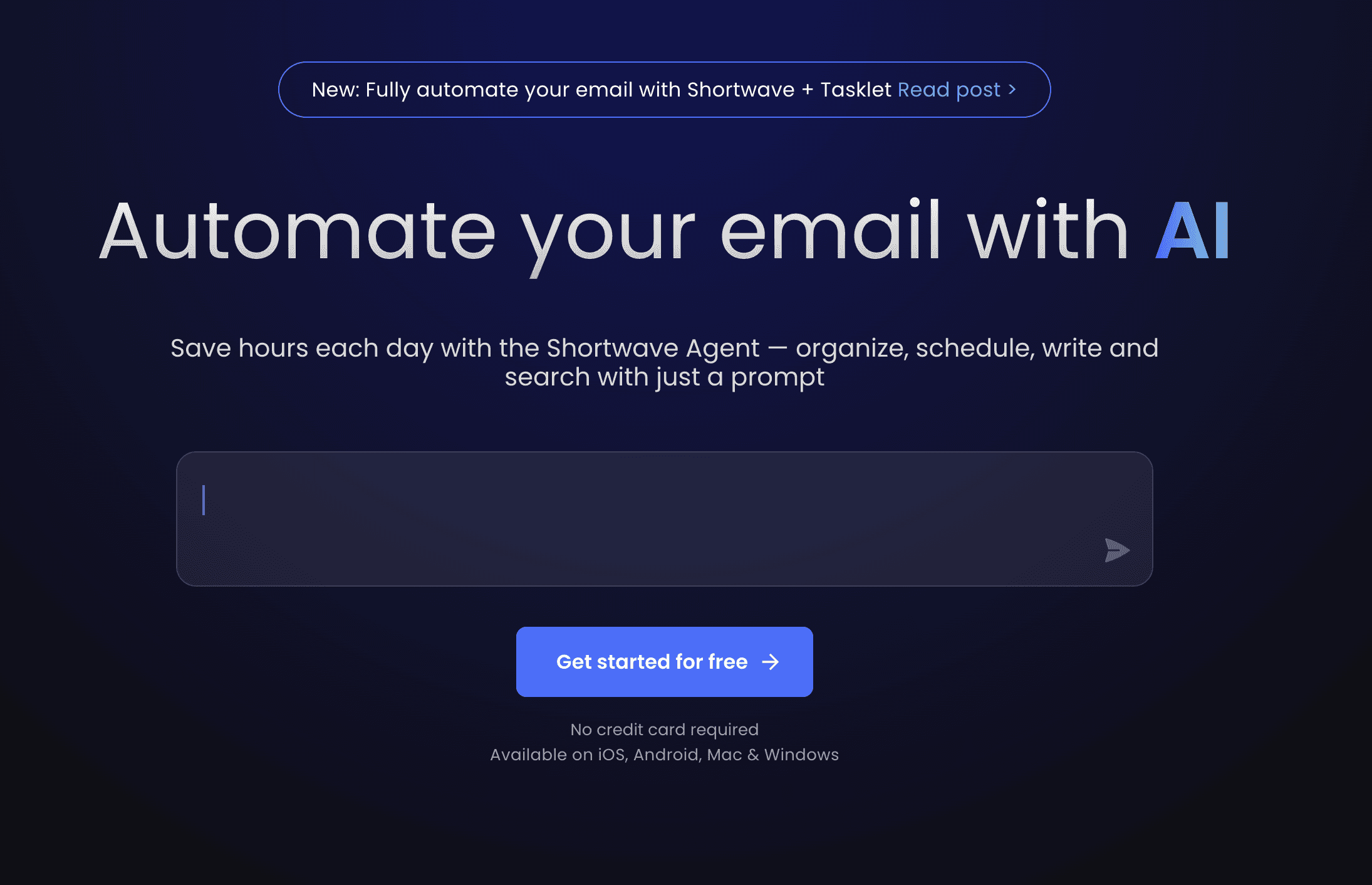 Shortwave AI homepage screenshot