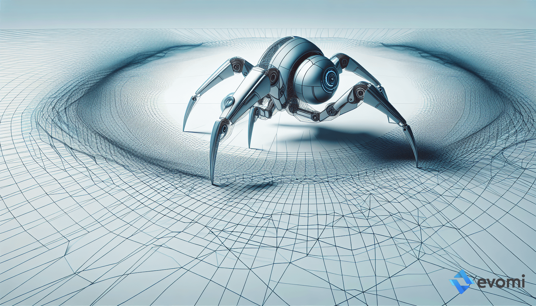  metallic spider on a digital web background.