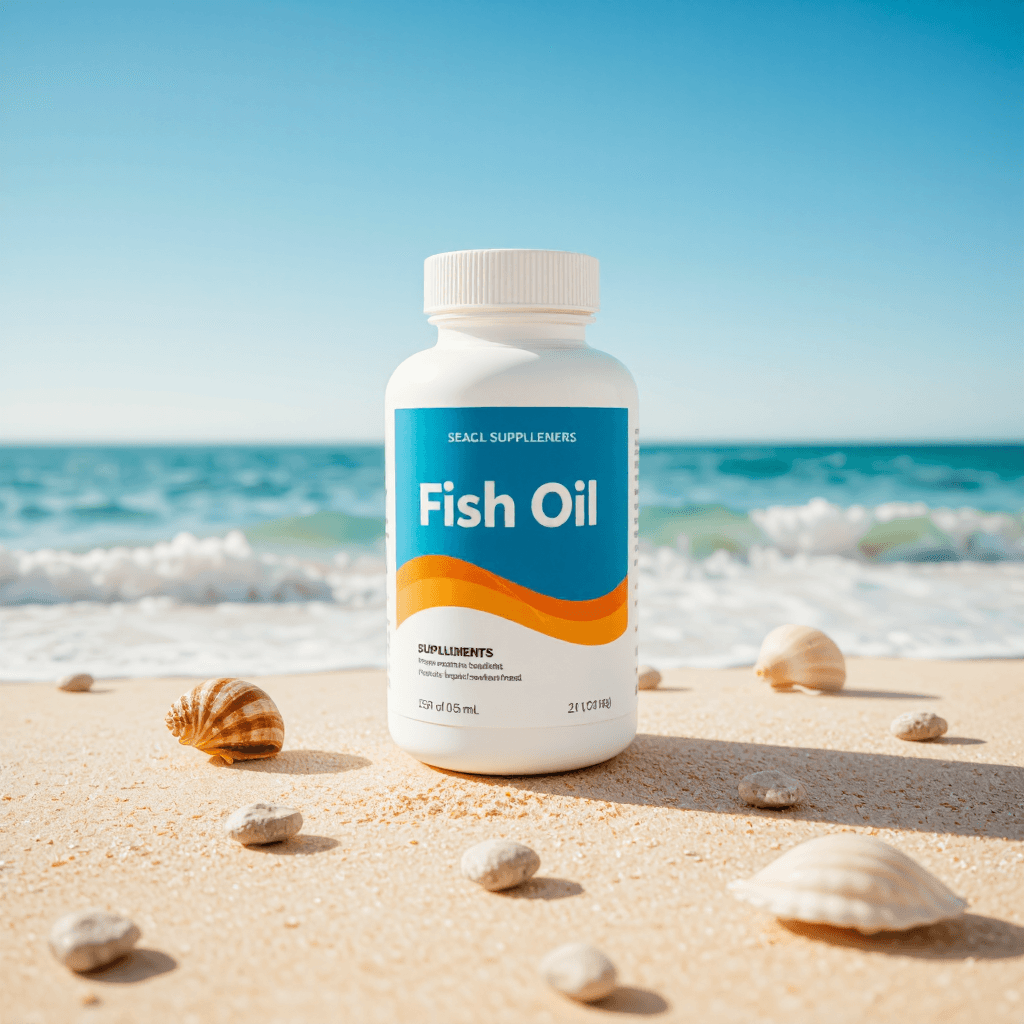 product photography of a bottle of fish oil supplements for cardiovascular support