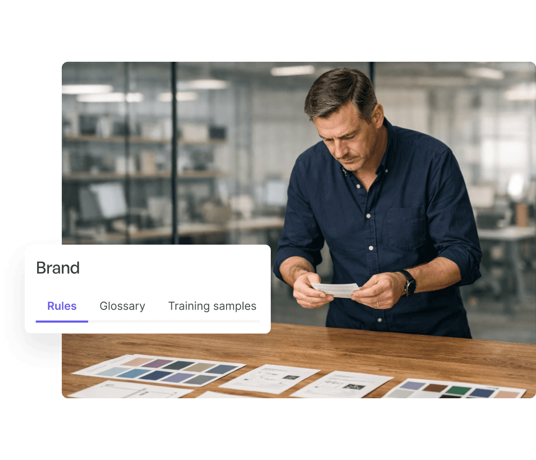 A tailor expertly measures a navy blue suit on a mannequin, using a measuring tape, while a sewing pin cushion rests on the wooden table nearby, depicted alongside a digital overlay with text and branding guidelines.