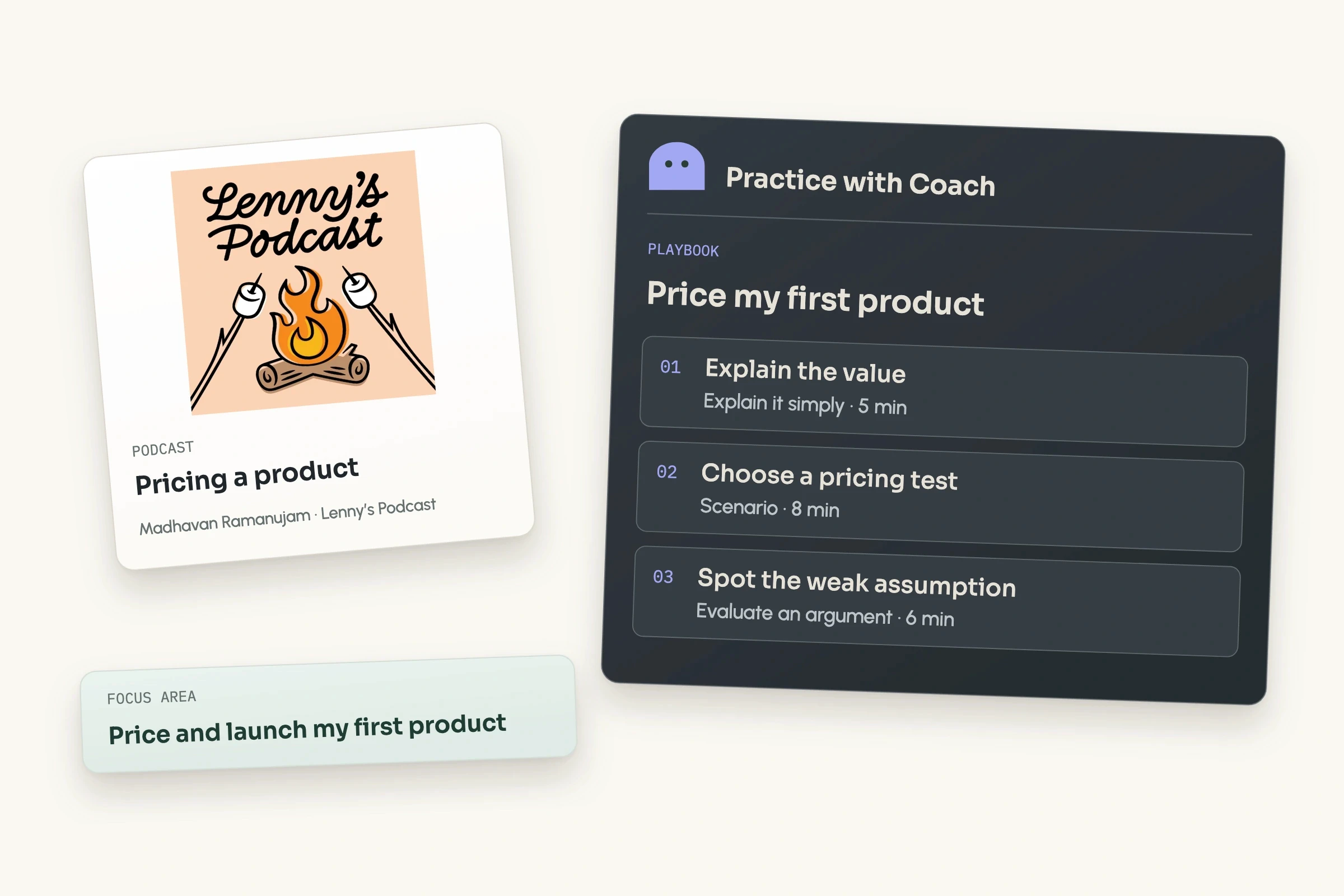 A pricing podcast episode turned into a short practice plan of three activities, each with its time