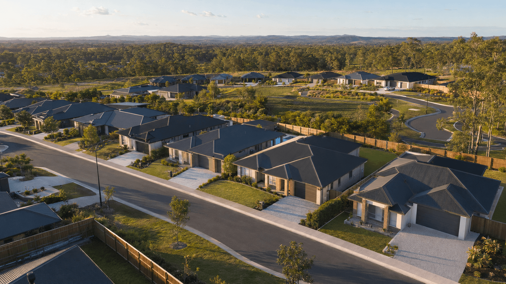 Aerial view of a completed Toro Homes residential community.