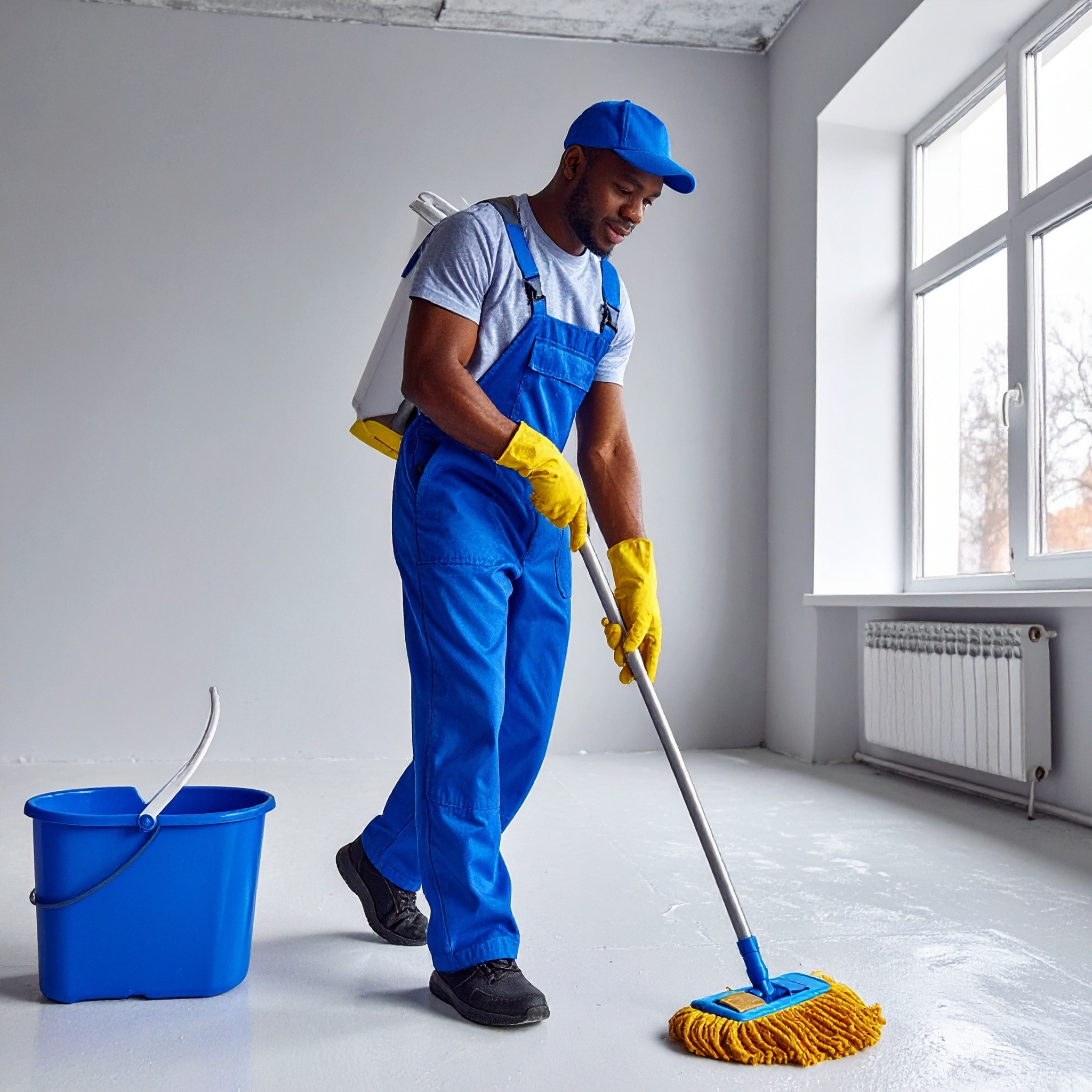 man cleaning floor