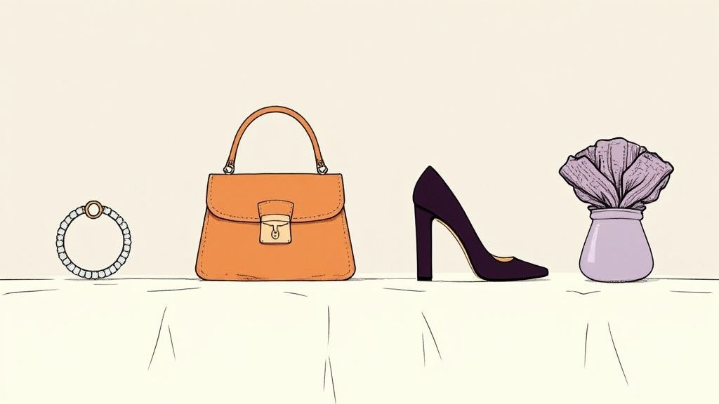 Eine Frau, die eine elegante Halskette und passende Ohrringe zu einem professionellen Business-Outfit trägt