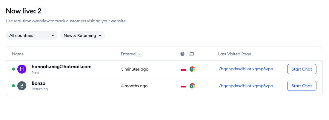 Tidio visitor tracking