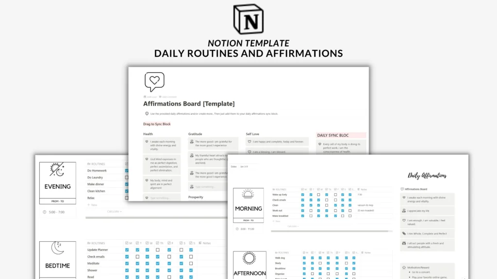 Free Notion Templates Daily Routine & Affirmationsvv