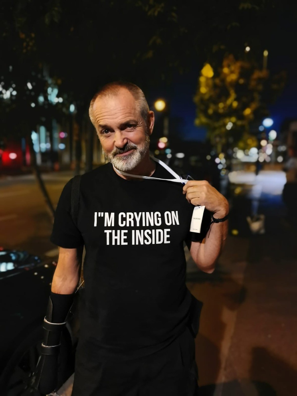 Image of Kiff McManus wearing T Shirt saying 'I'm crying on the inside' 