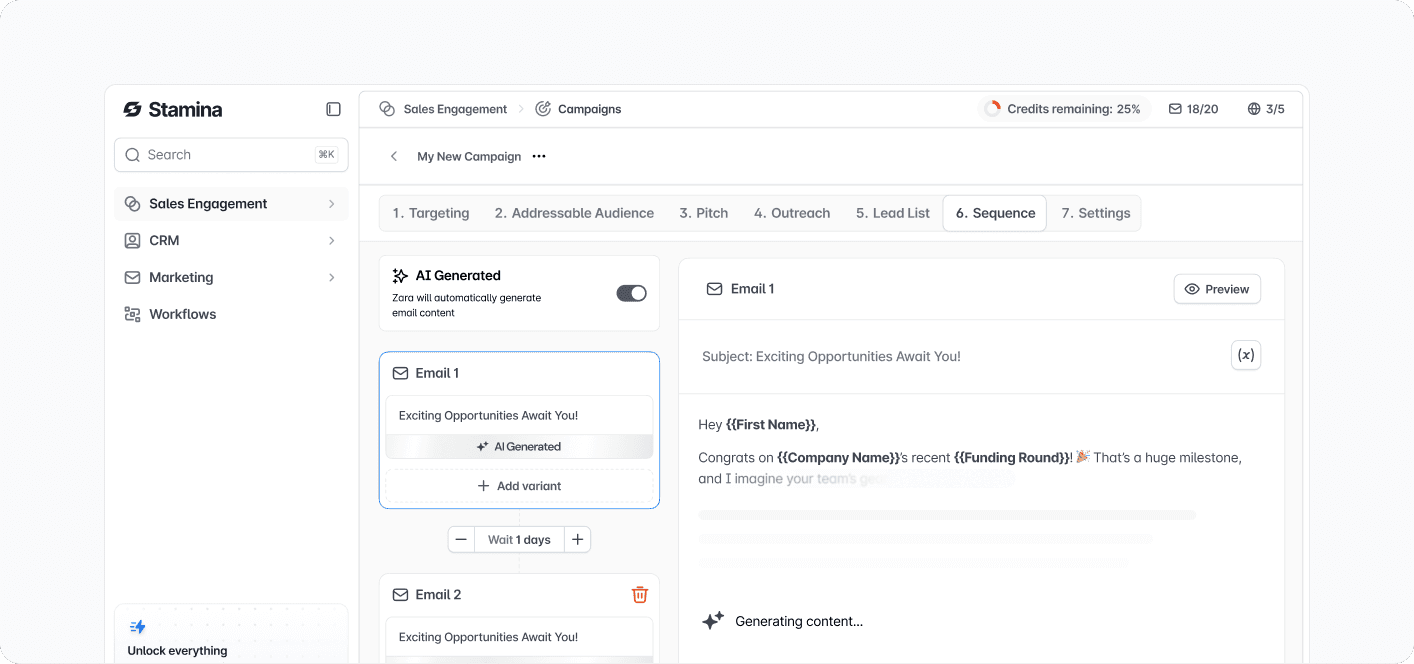Stamina AI Generated Personalized Emails