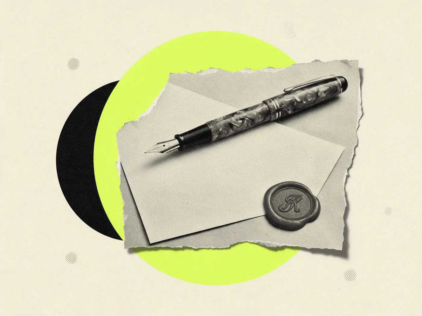 Caneta-tinteiro vintage sobre papel de contrato com selo de cera, os termos do ChatGPT Sites aceitos por quem publica