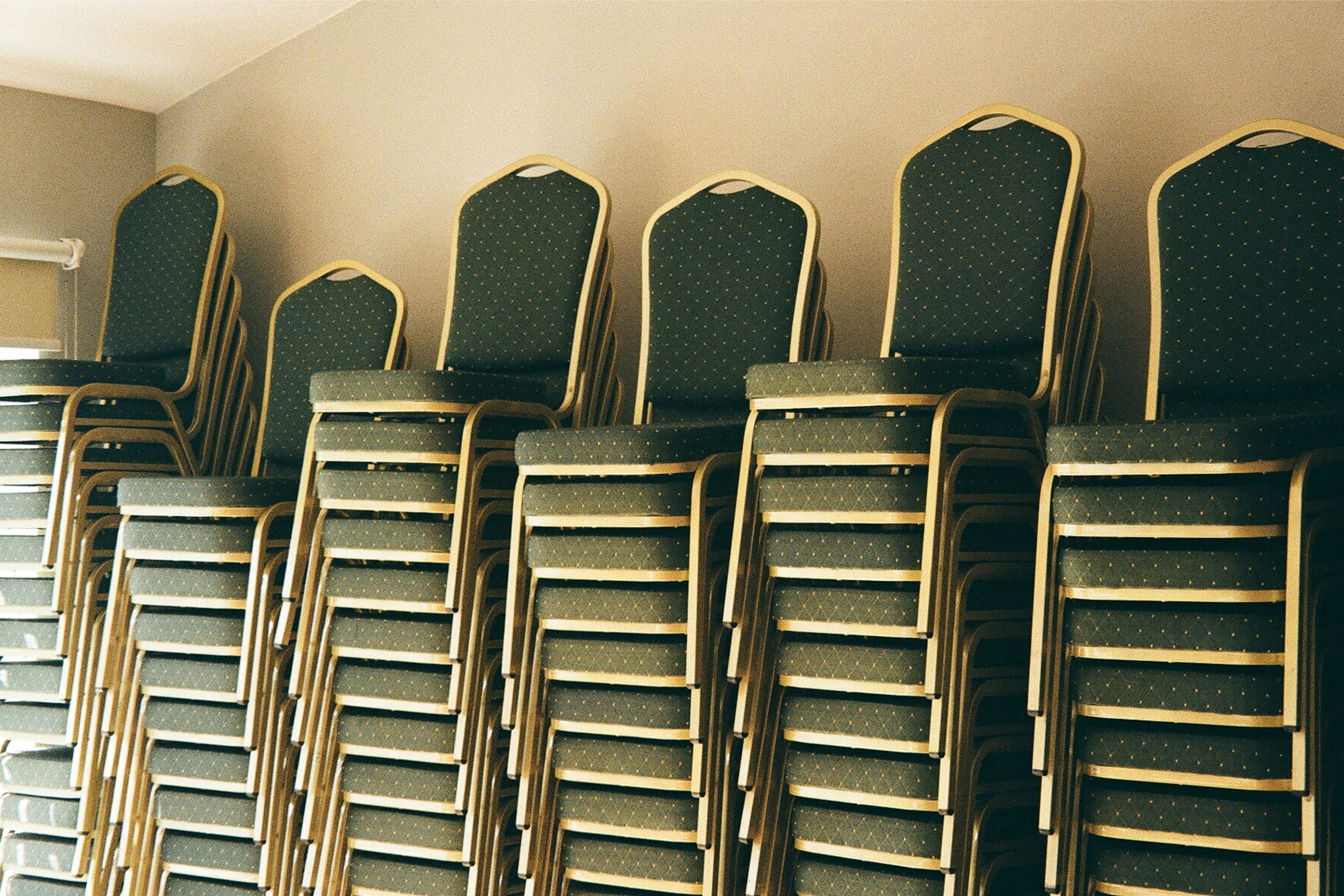 rows of black chairs