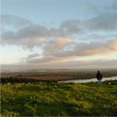 a couple of people that are walking in the grass