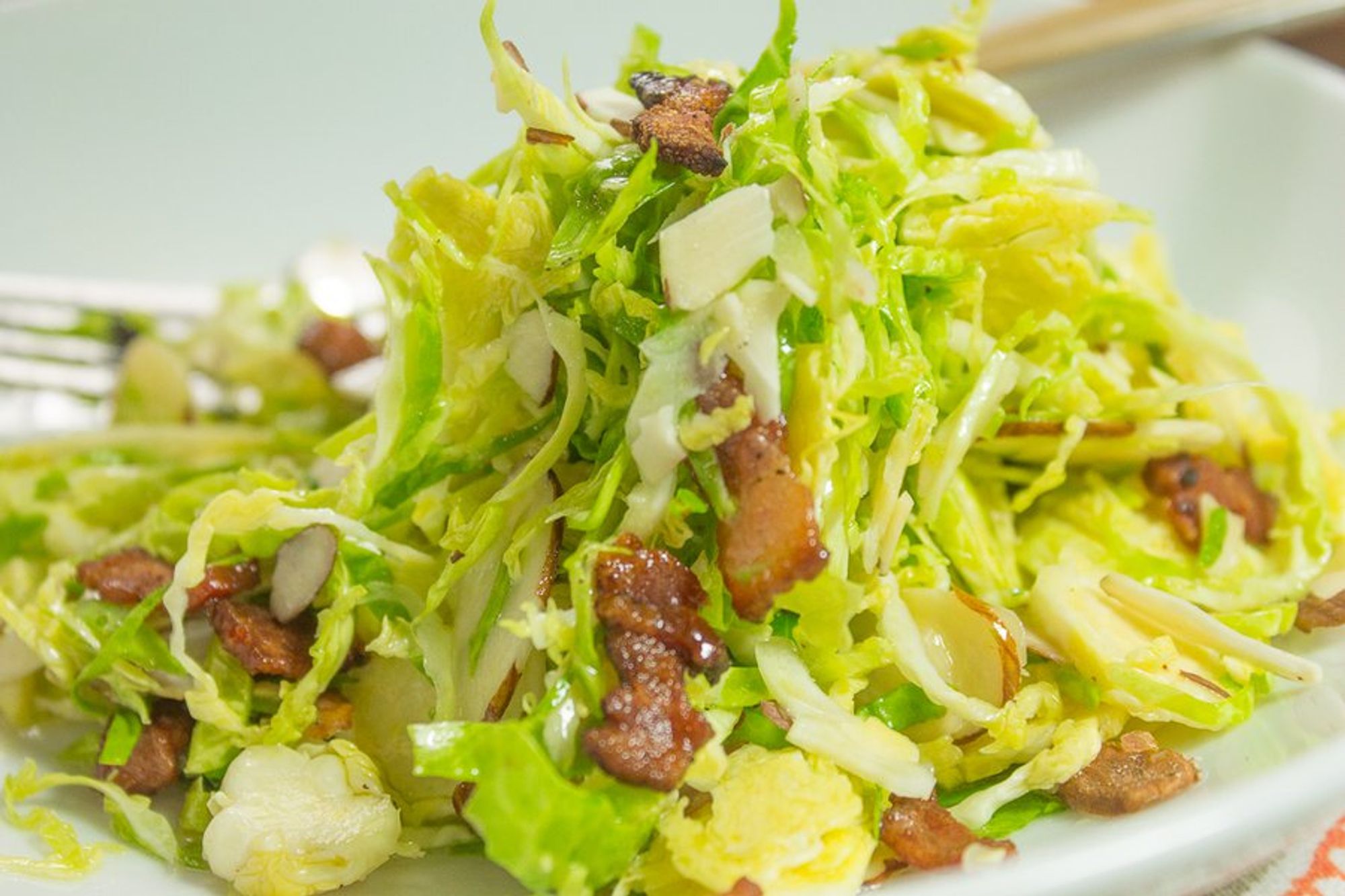 served brussels sprout bacon salad