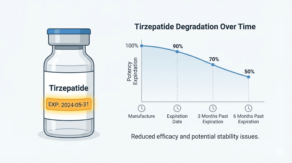 Tirzepatide expiration date label and degradation timeline