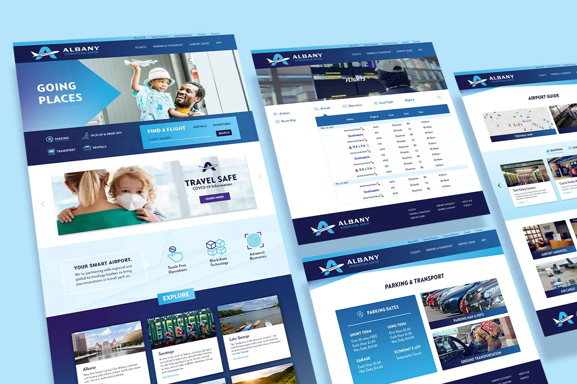 Webpage designs for Albany International Airport