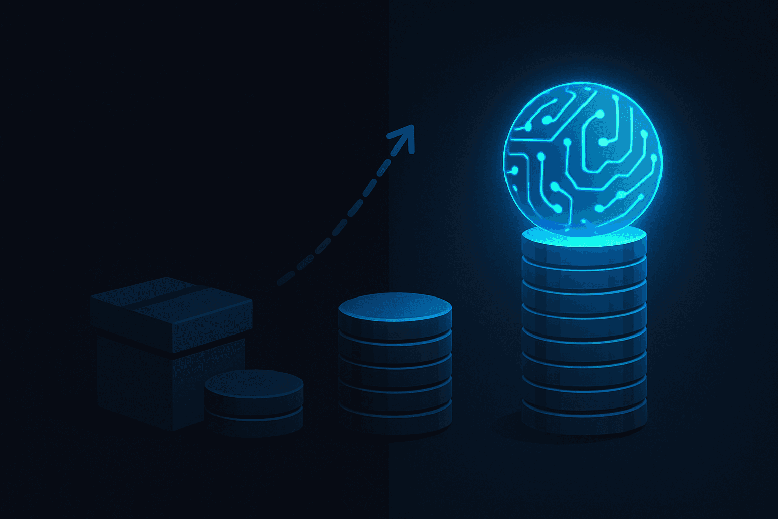 Side-by-side coin stacks before and after AI, highlighting dramatic recovery uplift