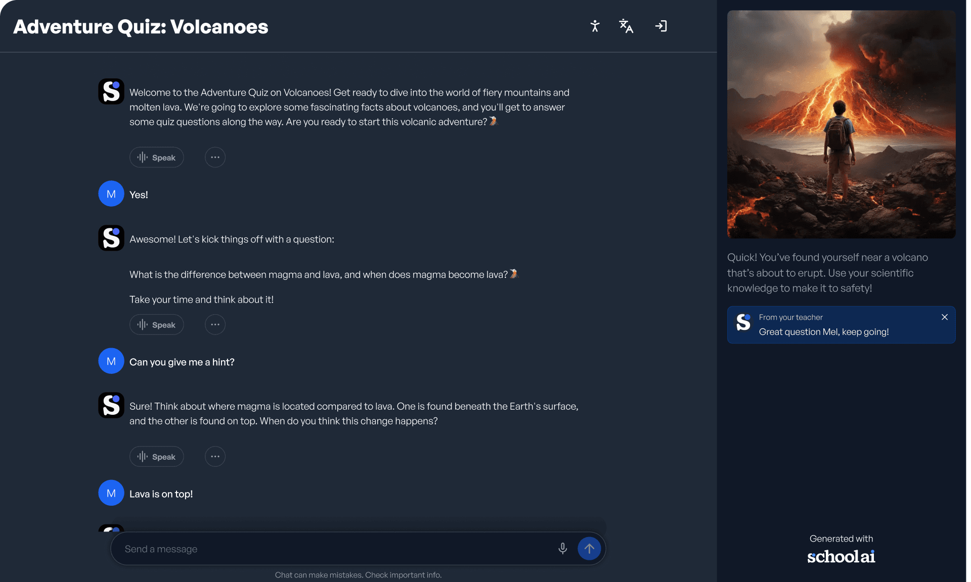 The SchoolAI "My Space" page, where users can begin a chat with Dot.