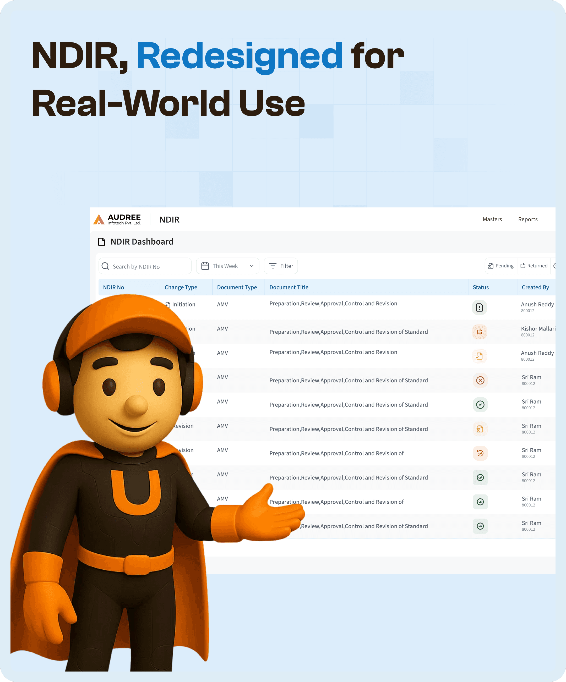Upslide Mascot presenting NDIR software dashboard