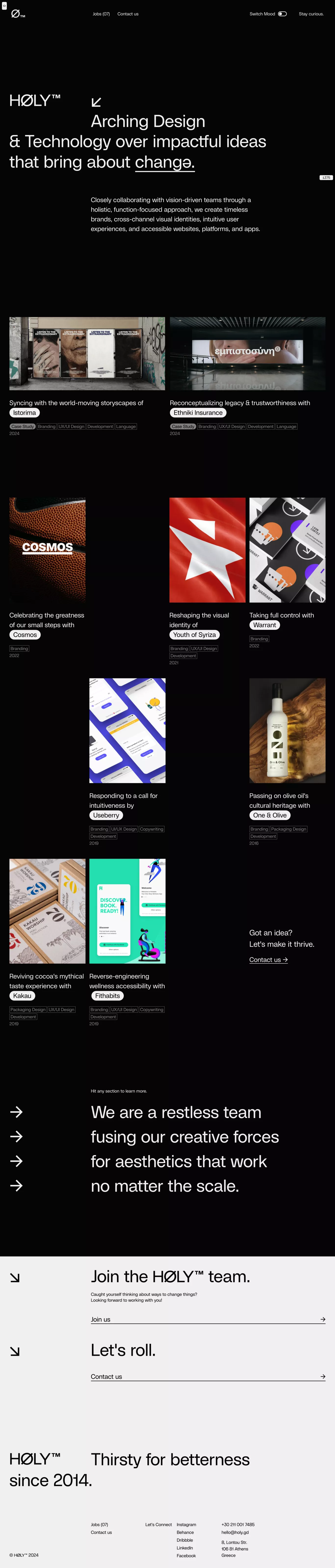 HØLY™ portfolio page screenshot showcasing Design and Tech design