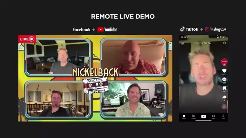 Live social media broadcast of Nickelback across YouTube, Facebook, Instagram and TikTok.