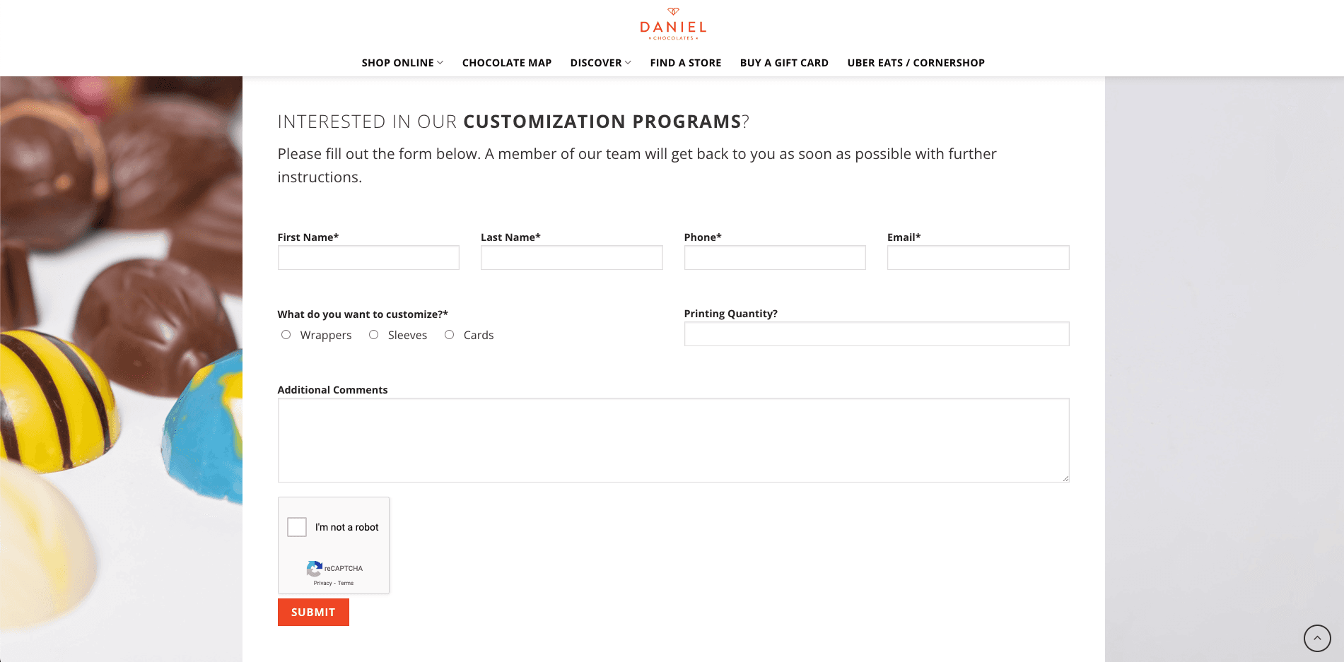 Original wedding order form and enquiry page