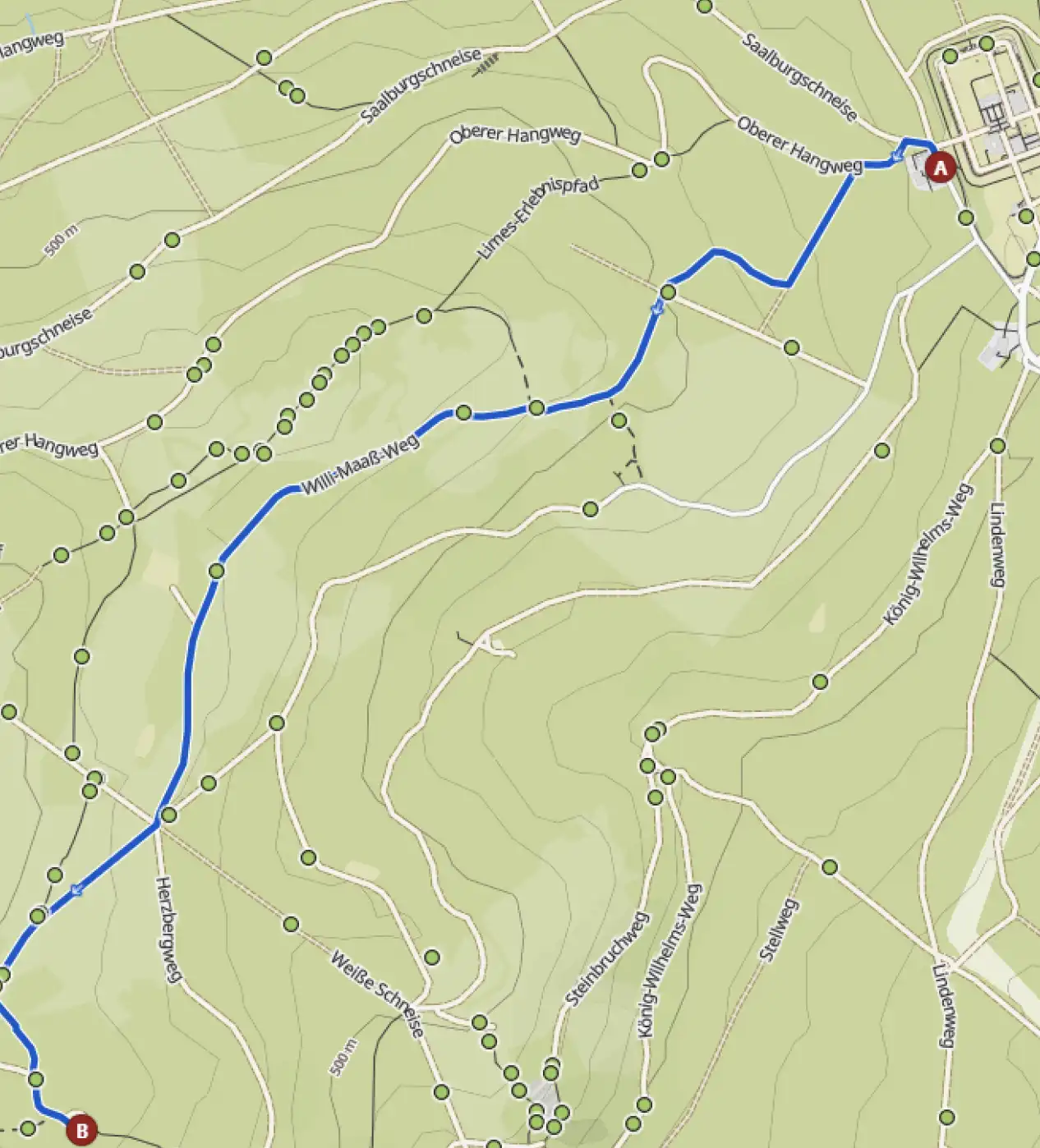 Trail map of a hiking route through the Taunus forest