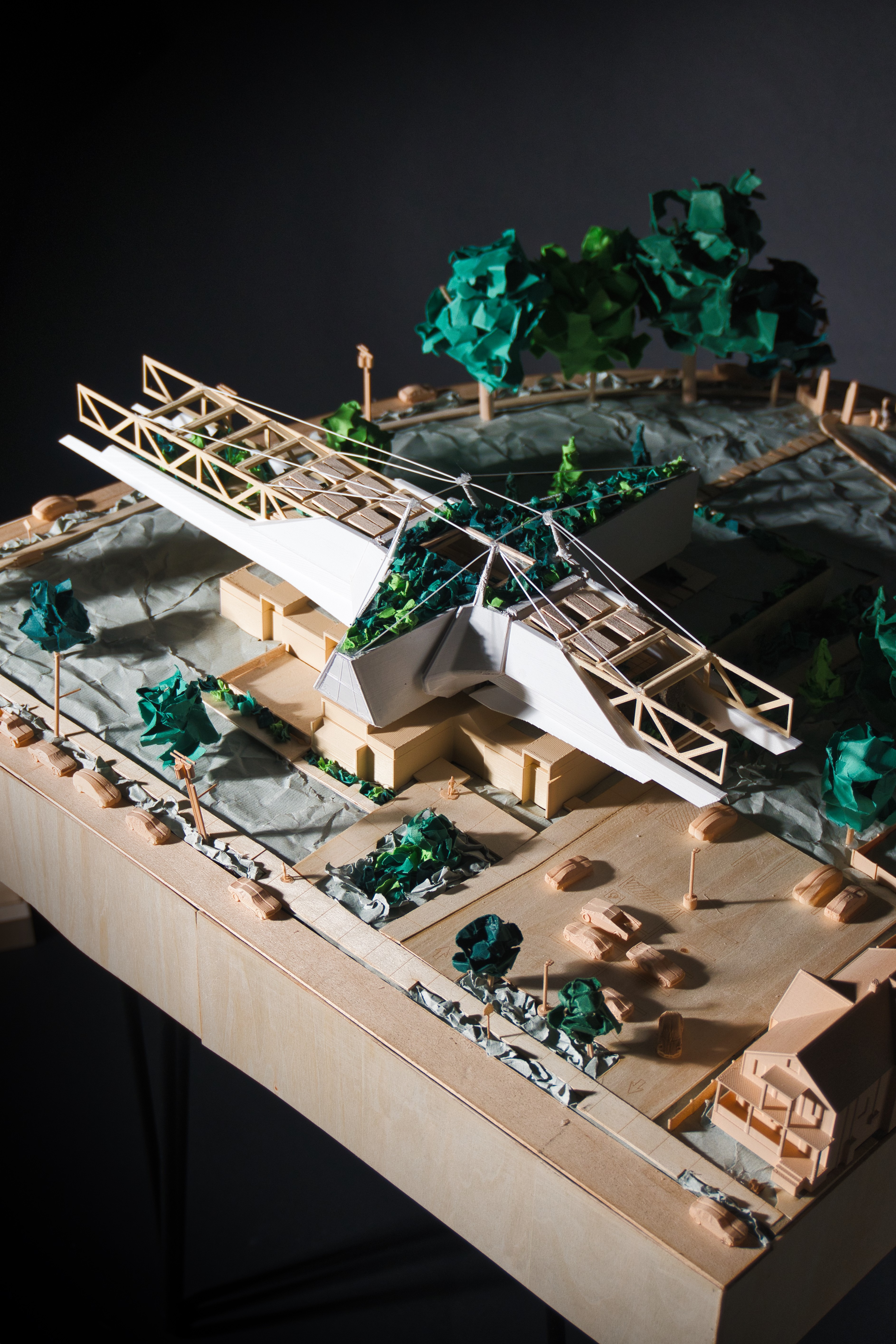 Final 1/16' model showing clarity between the preserved east elevation and the new greenhouse addition.