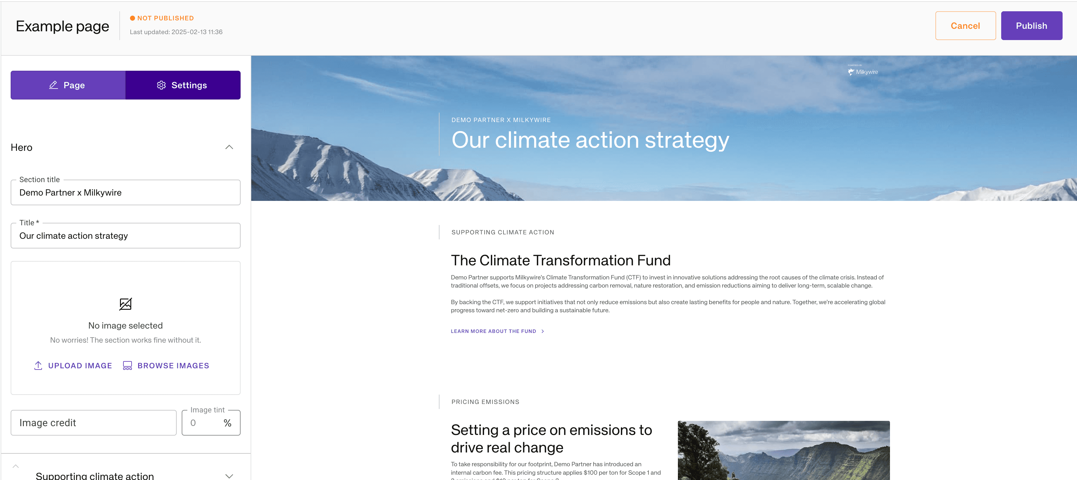 Page builder screenshot
