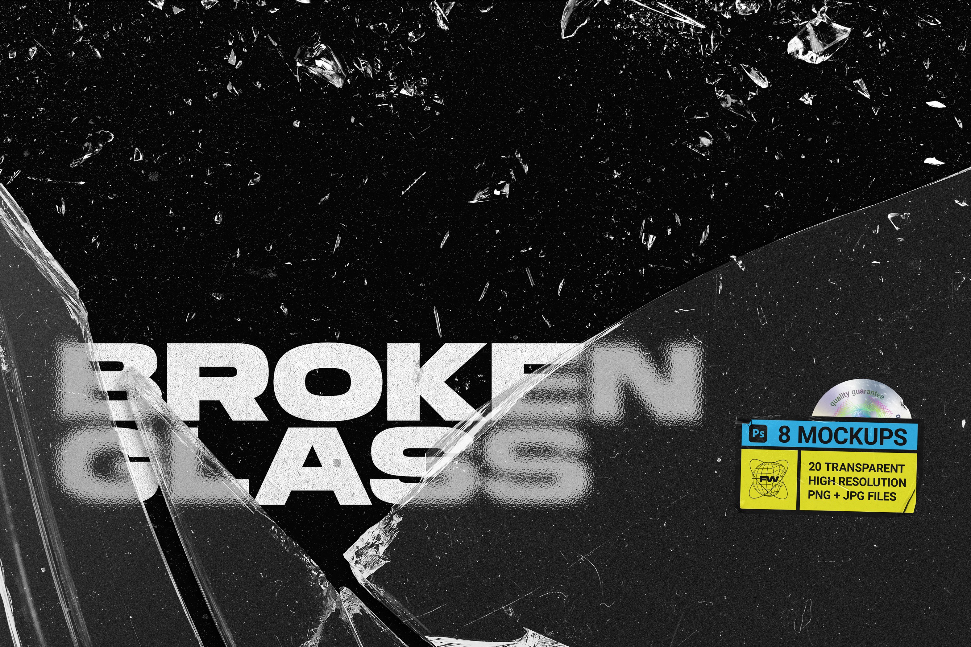 Shattered broken glass texture preview with sharp edges and realistic glass fragments on black