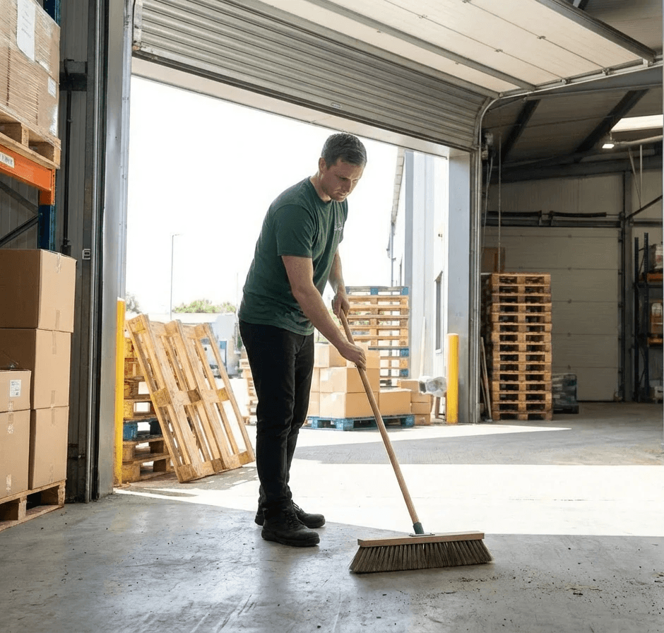 No Spots staff cleaning a warehouse