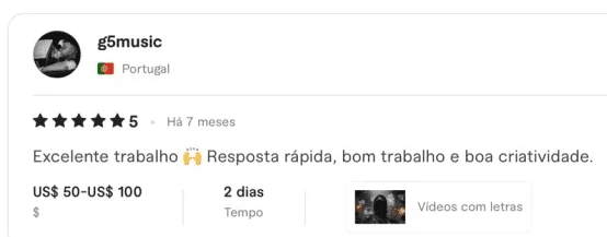 Avaliação de cliente no Fiverr