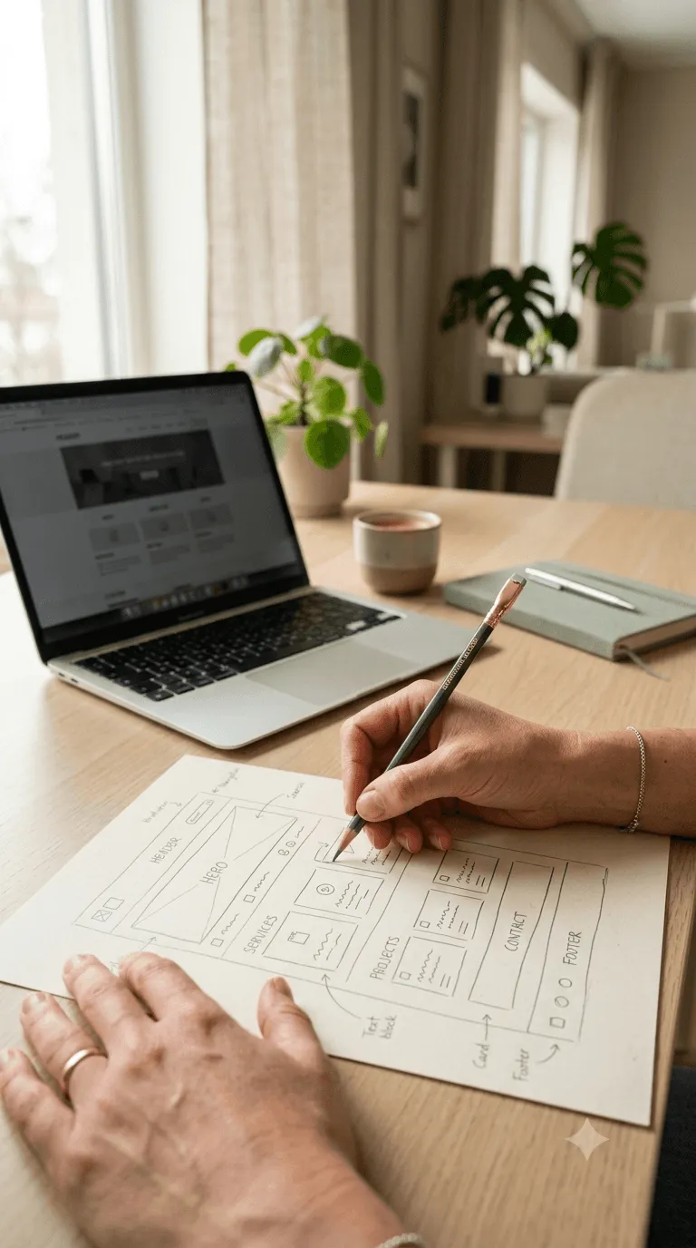 Person writing on a notebook at an open laptop.