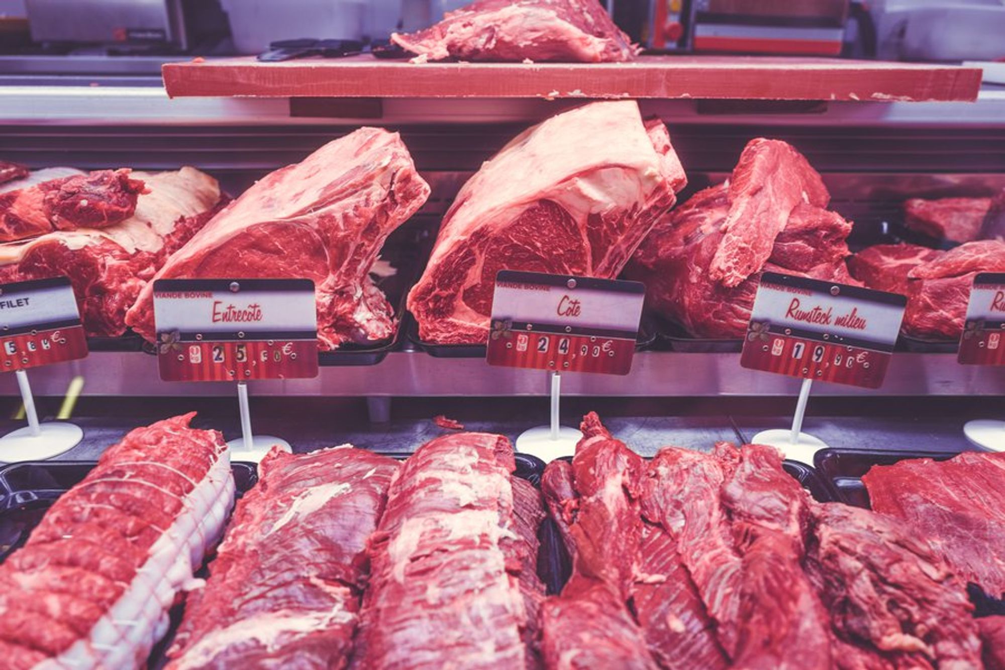 red meat display with price tags