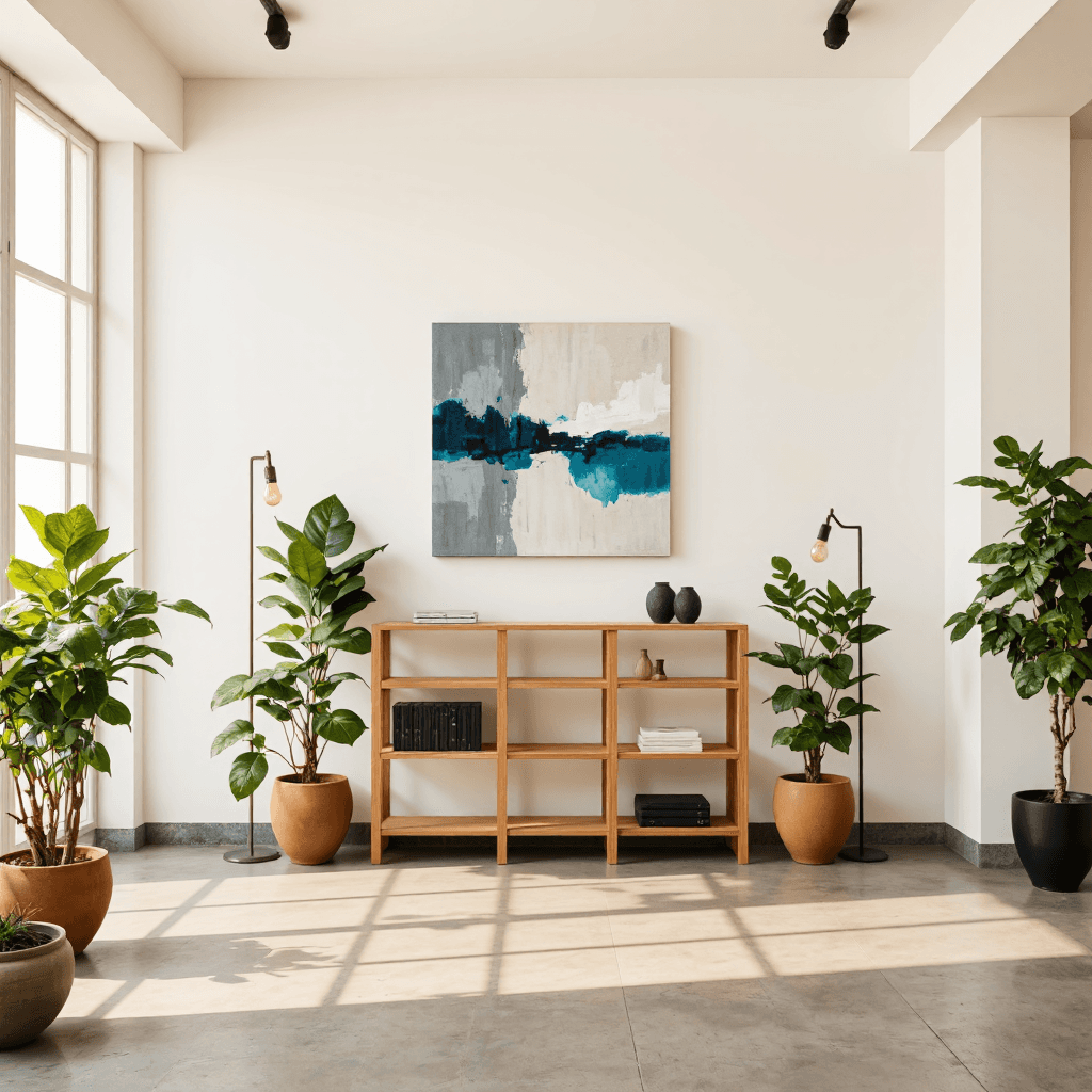 product photography of Modern minimalist shelving unit