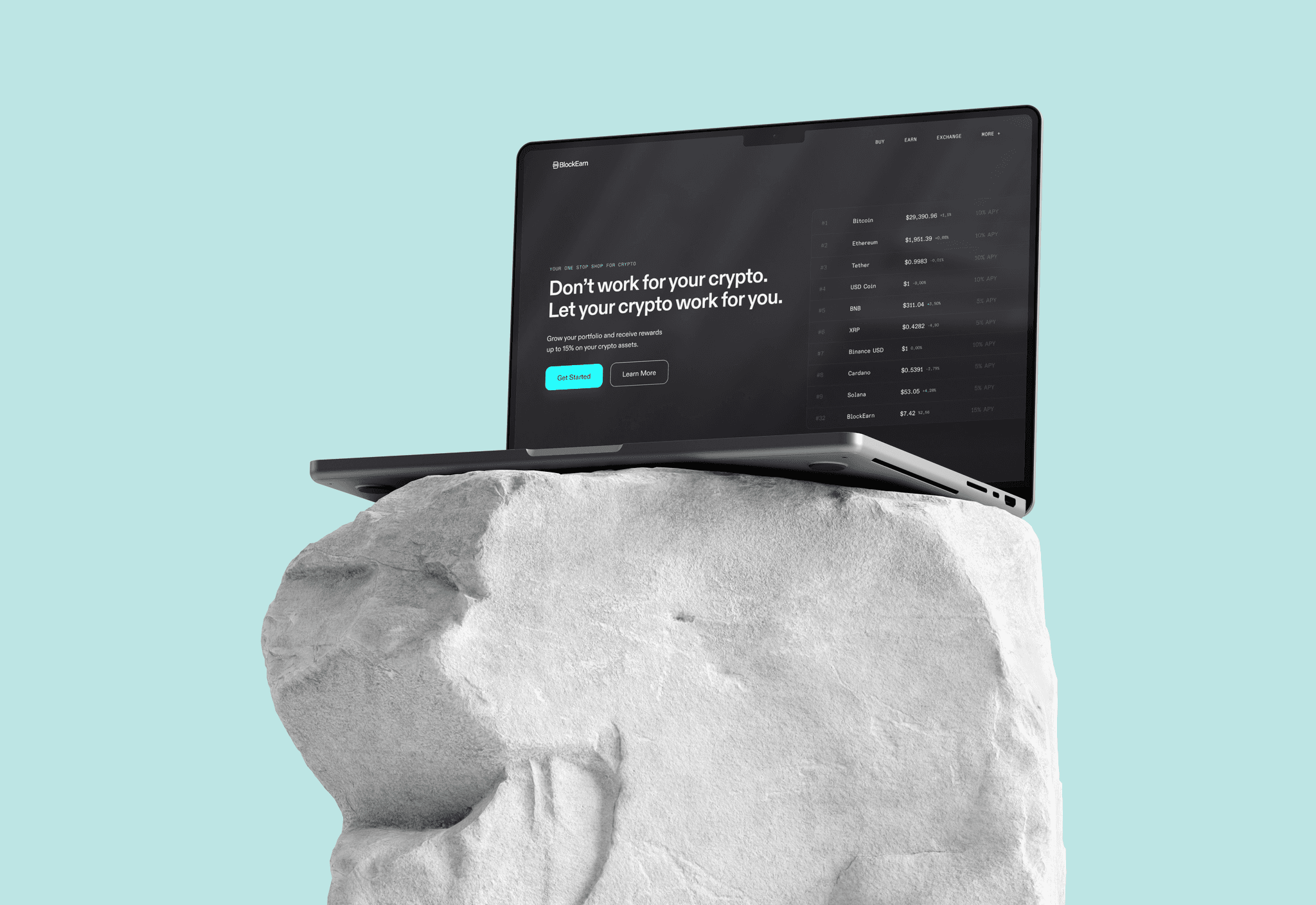 Mockup of a the website for BlockEarn