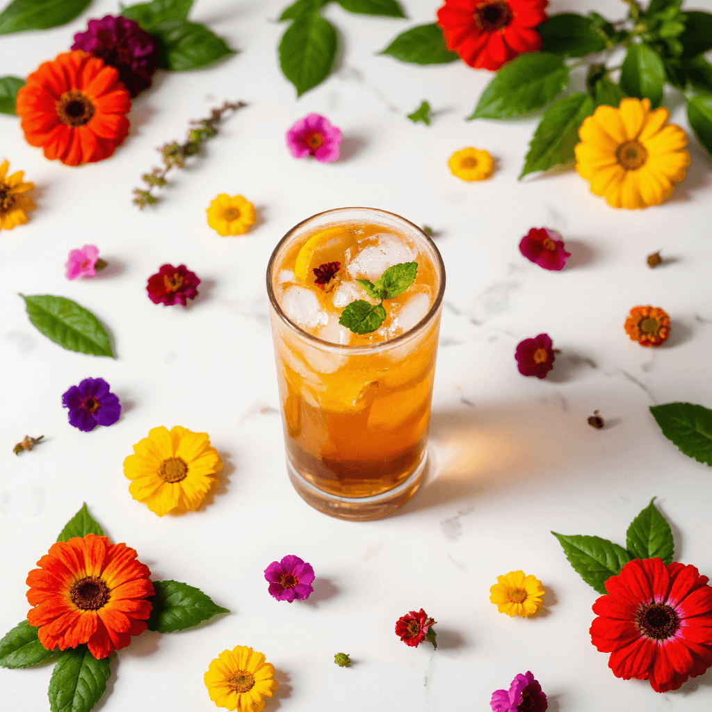 product photography of a glass of iced tea with fruit and herbs