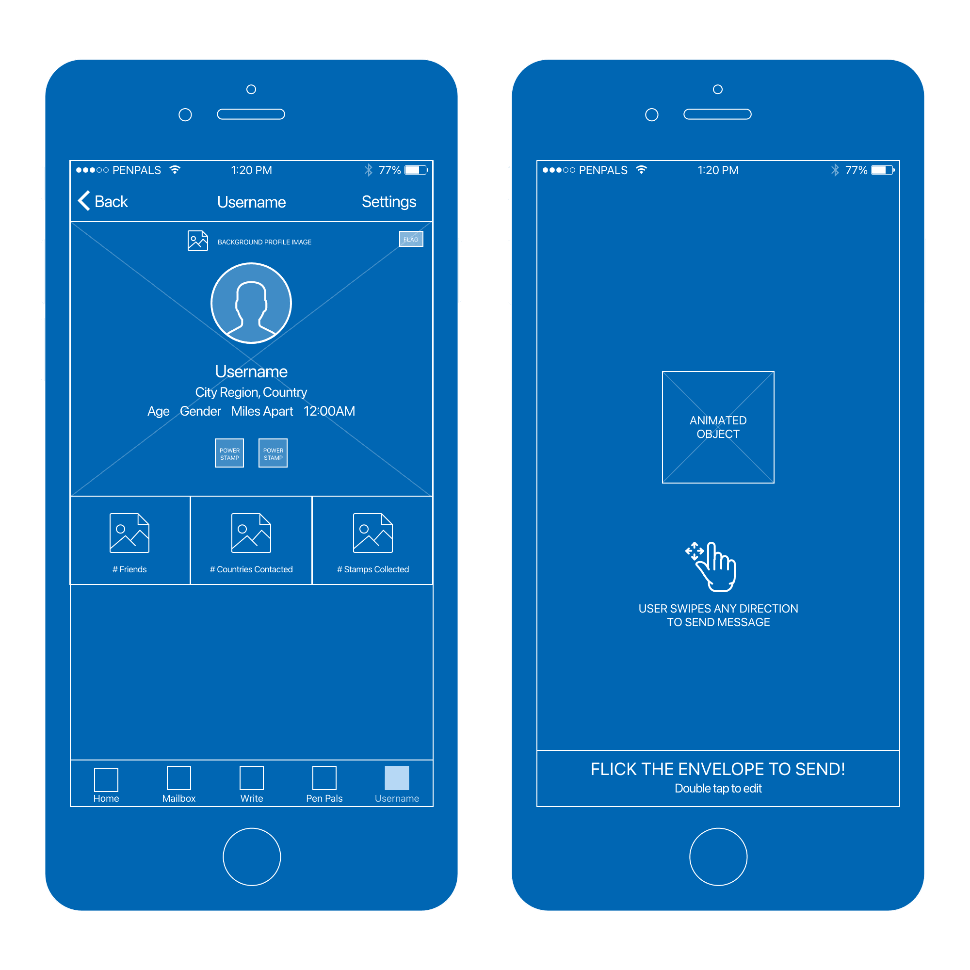 pen pals wireframes