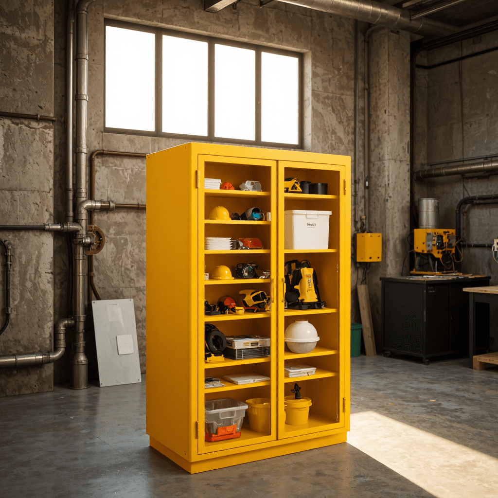 product photography of safety equipment storage cabinet