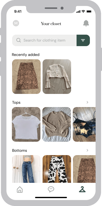 Mockup of the closet page