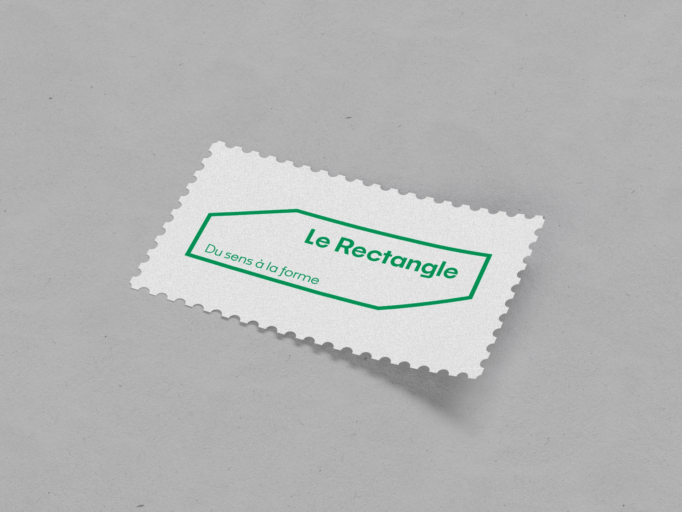 Timbre poste en papier texturé personnalisé avec le logo Le Rectangle imprimé en vert vertueux.