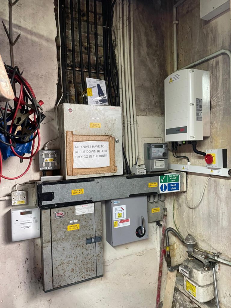 Inverter and isolators wired into the existing electrical distribution board at Ital Cutlery