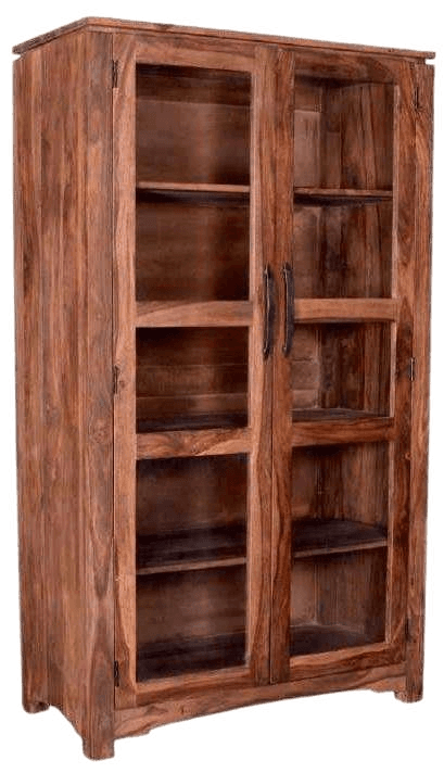 Solid wooden display cabinet with glass doors and internal shelves