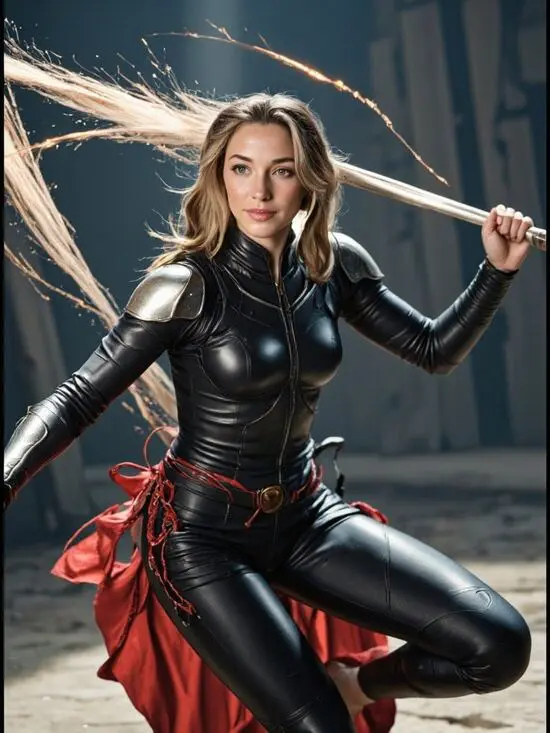 Black-armored female warrior via AI superhero generator