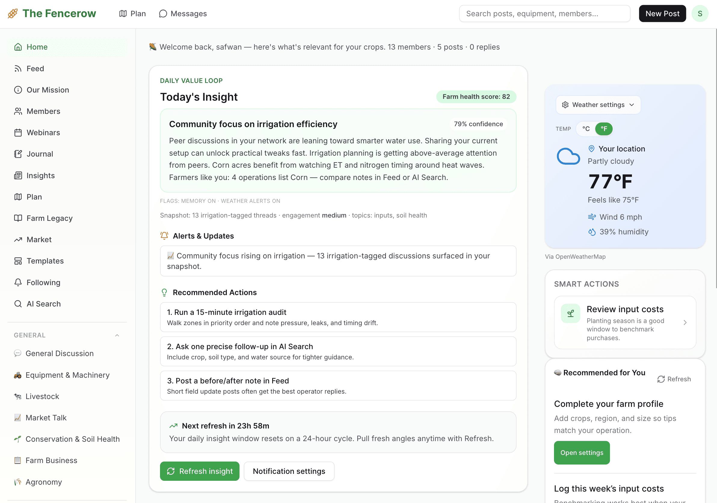 The Fencerow dashboard