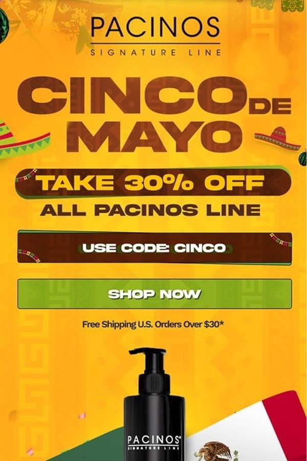 Pacinos Signature Line ad: Cinco de Mayo 30% off