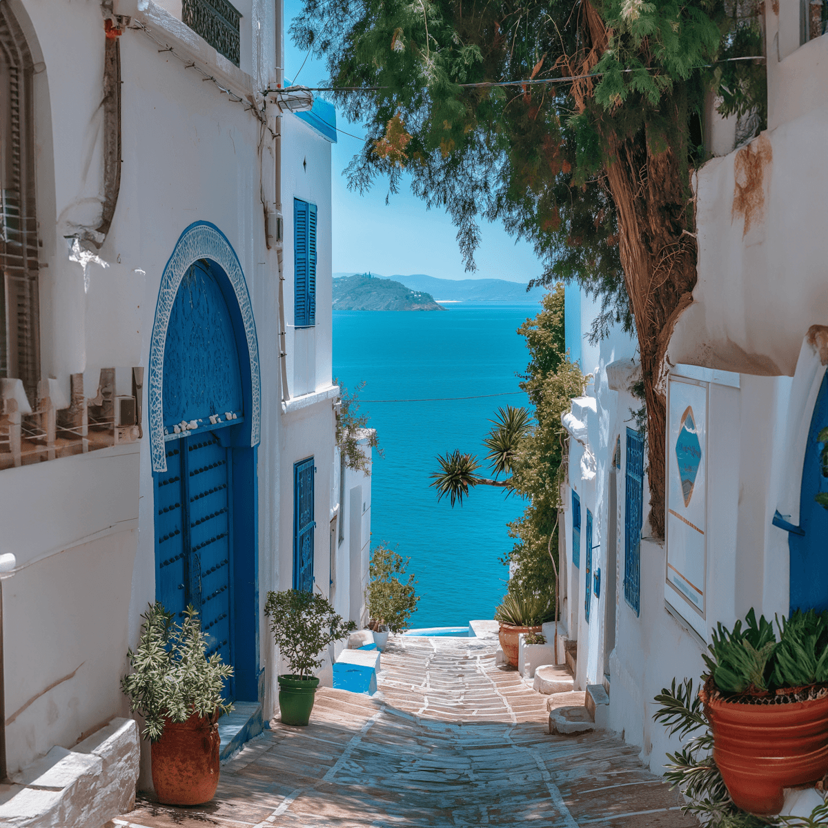 white and blue concrete building near body of water during daytime