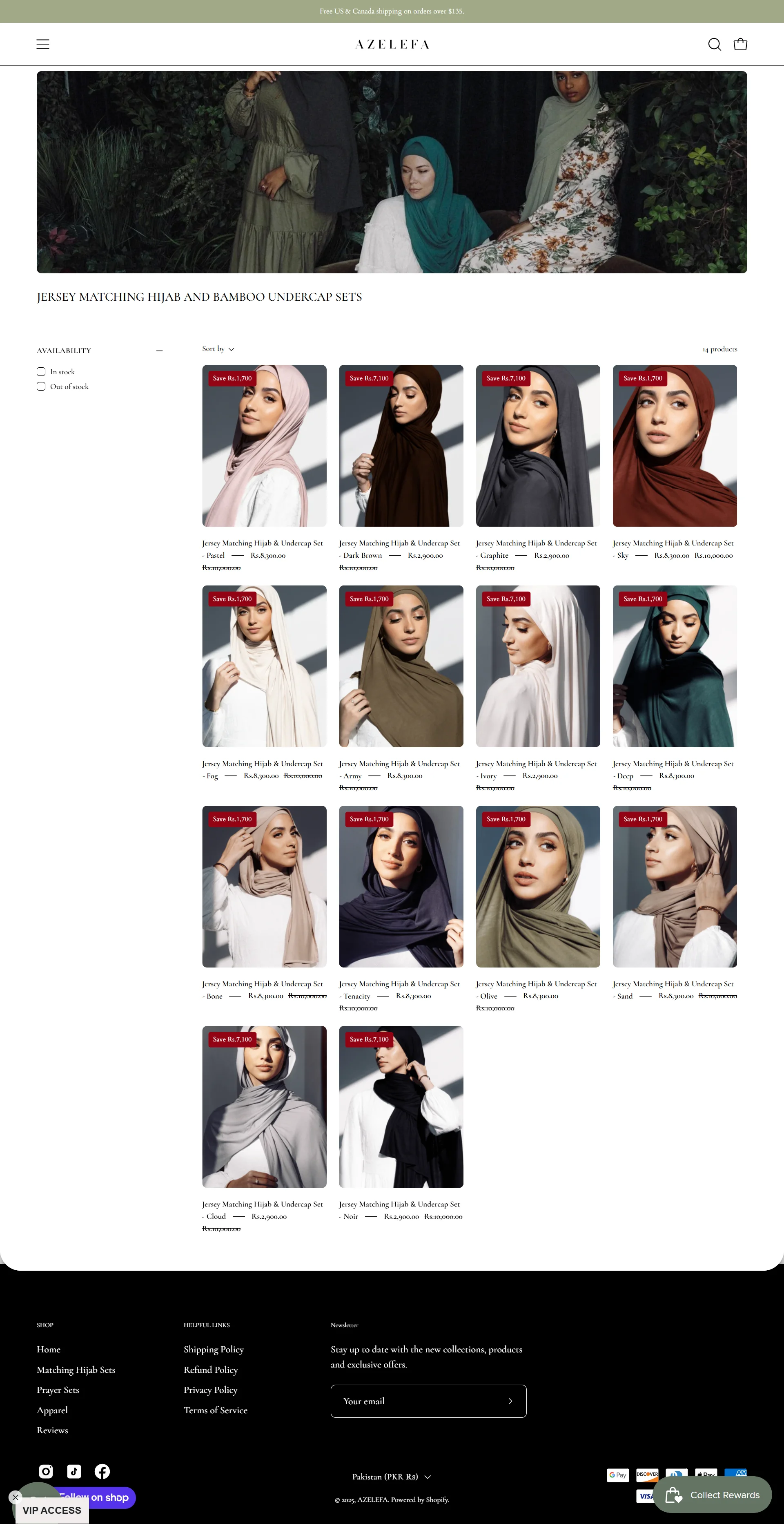 collections-jersey-matching-sets page for azelefa website developed & designed by Dreams Agency Mississauga, Ontario