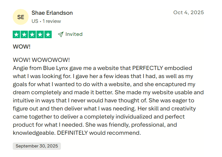 Screenshot of a review on TrustPilot